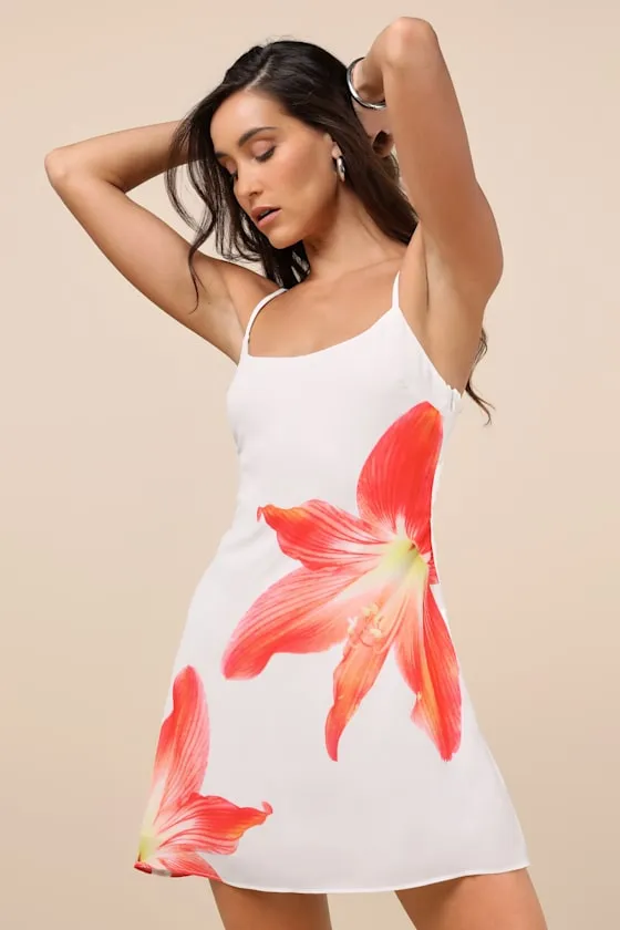 Dulcea Ivory Floral Sleeveless Mini Dress sold by Lulus