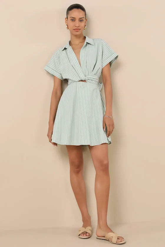 Breeze By Green Striped Tie-Back Mini Dress With Pockets sold by Lulus product image thumbnail 3