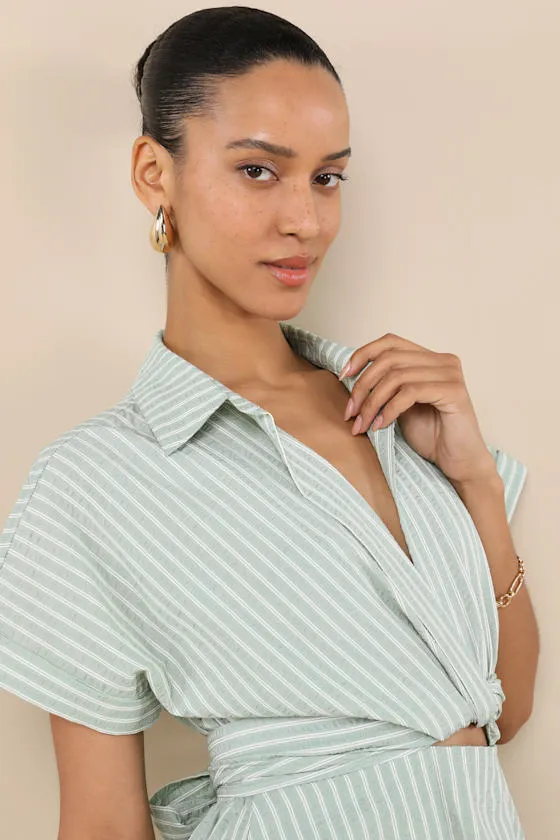 Breeze By Green Striped Tie-Back Mini Dress With Pockets sold by Lulus product image thumbnail 4