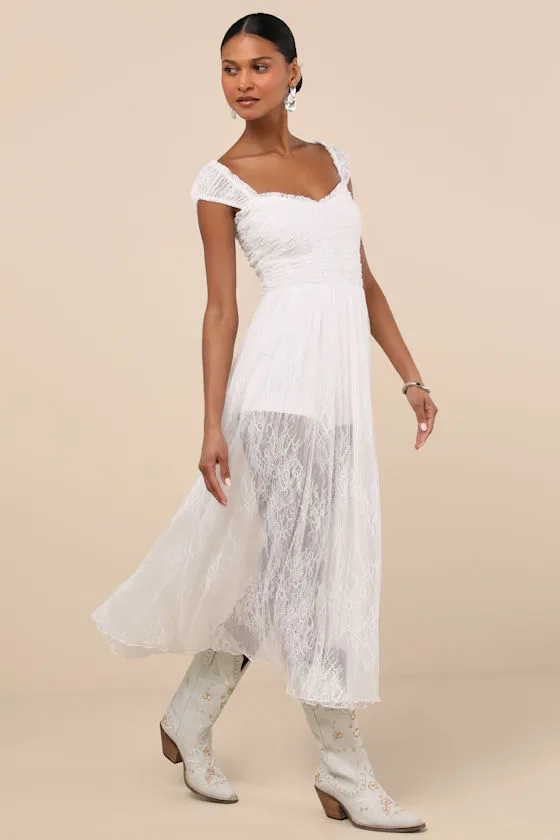 Enisa White Sheer Lace Cap Sleeve Midi Dress sold by Lulus product image thumbnail 2