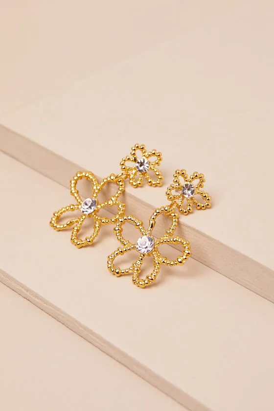 Laverna Gold Beaded Rhinestone Flower Earrings sold by Lulus product image thumbnail 3