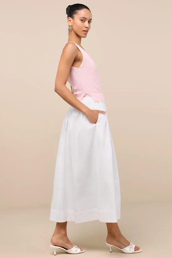 Celsa Pink and Ivory Mixed Media Sleeveless Midi Sweater Dress sold by Lulus product image thumbnail 3