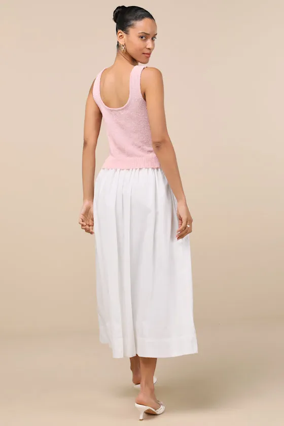 Celsa Pink and Ivory Mixed Media Sleeveless Midi Sweater Dress sold by Lulus product image thumbnail 4