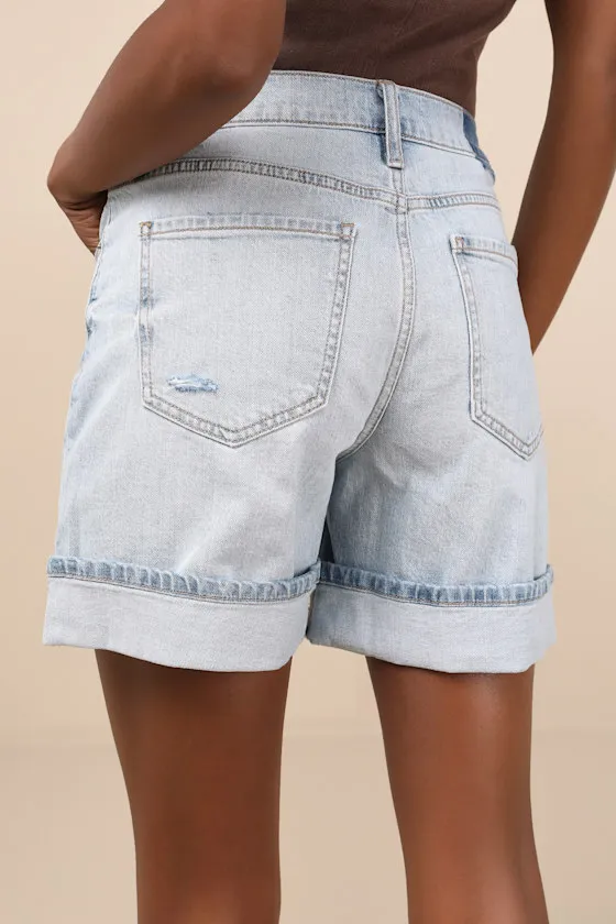 Easy Rider Light Wash Denim Cuffed Shorts sold by Lulus product image thumbnail 2