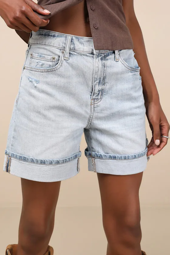 Easy Rider Light Wash Denim Cuffed Shorts sold by Lulus product image thumbnail 3