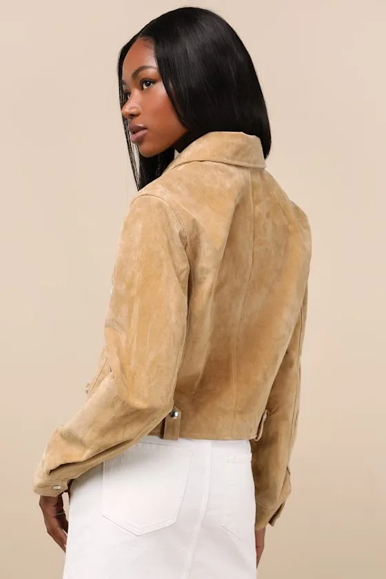 Isidora Tan Suede Leather Cropped Jacket sold by Lulus product image thumbnail 4