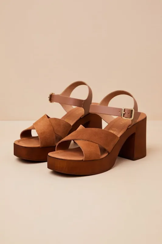 Paloma Brown Suede Leather Platform High Heel Sandals sold by Lulus