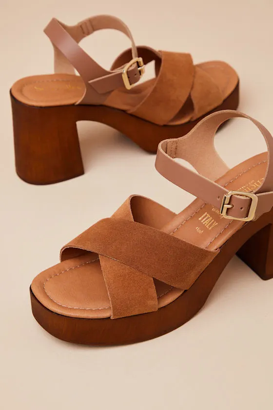 Paloma Brown Suede Leather Platform High Heel Sandals sold by Lulus product image thumbnail 3