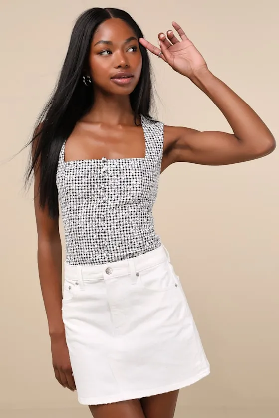 Malibu White Denim Mini Skirt sold by Lulus