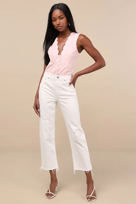 Sundaze White Raw Hem Cropped Denim Jeans sold by Lulus