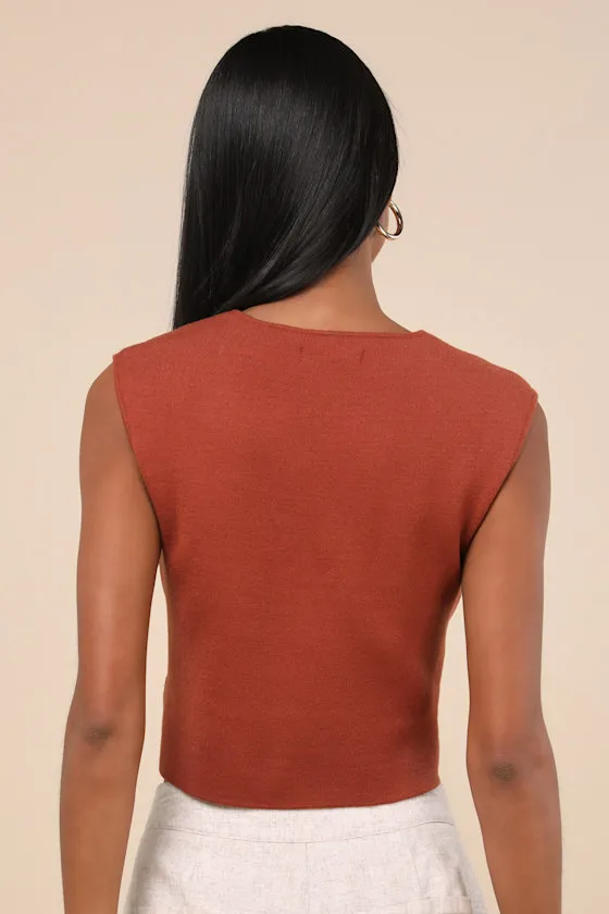 Reanna Rust Button-Front Sweater Vest Top sold by Lulus product image thumbnail 2