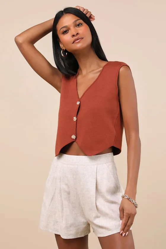 Reanna Rust Button-Front Sweater Vest Top sold by Lulus product image thumbnail 3