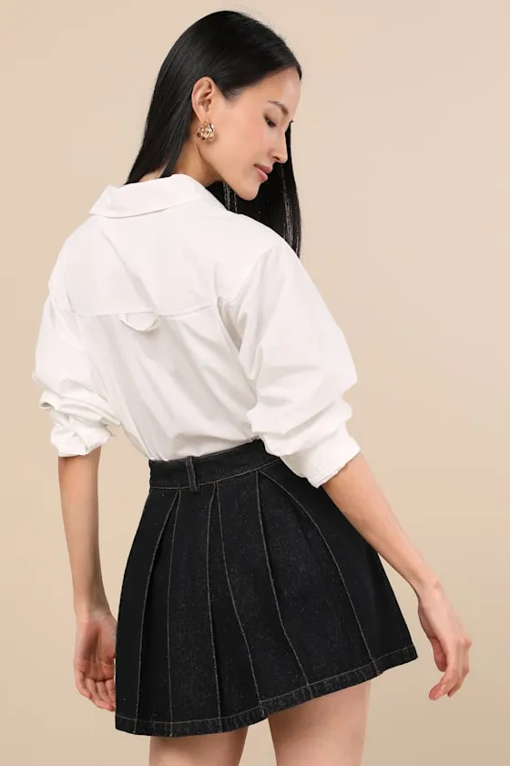 Taliyah Washed Black Denim Pleated High-Rise Mini Skirt sold by Lulus product image thumbnail 2