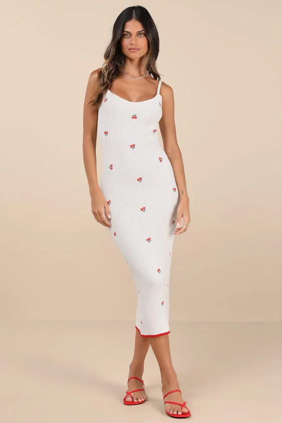 Kiana Ivory Floral Embroidered Sweater Midi Dress sold by Lulus product image thumbnail 2