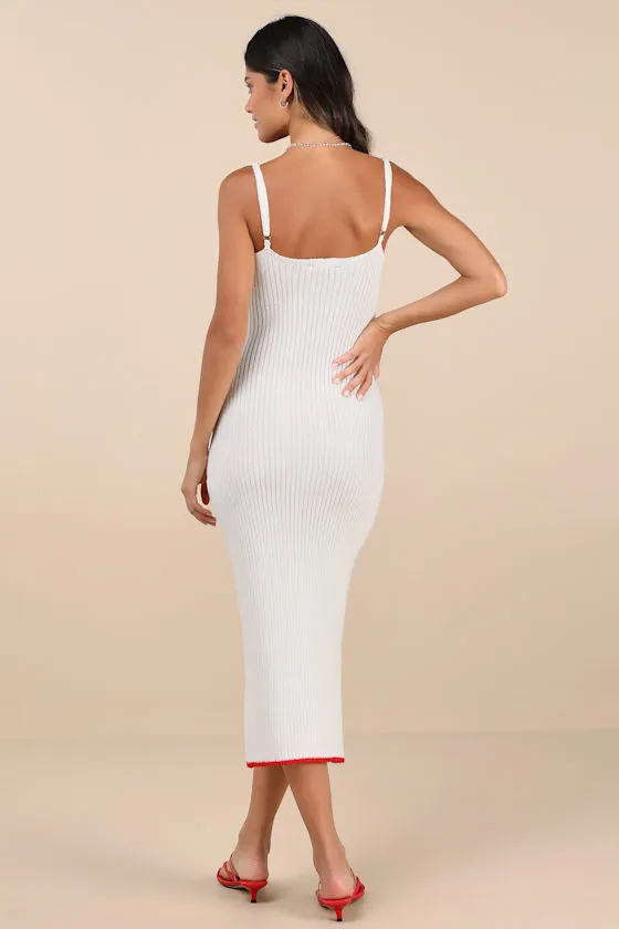 Kiana Ivory Floral Embroidered Sweater Midi Dress sold by Lulus product image thumbnail 3