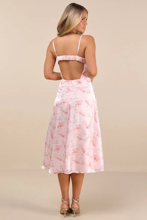 Selini Blush Pink Floral Satin Bustier Backless Midi Dress sold by Lulus product image thumbnail 3