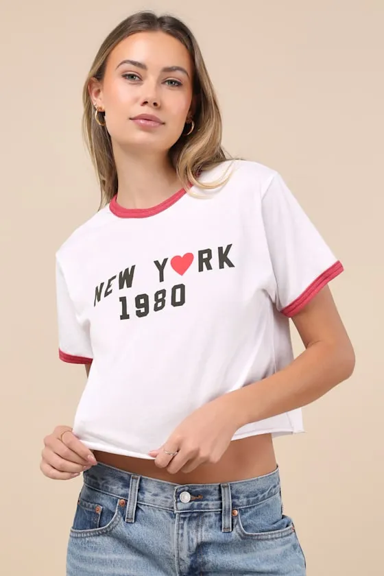 New York 1980 White Ringer Cropped Graphic Tee sold by Lulus