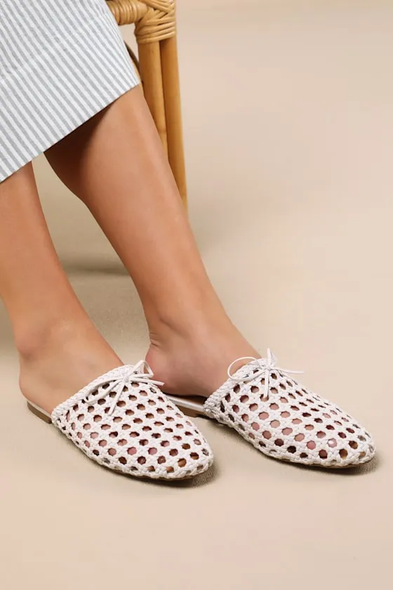 Alexine White Woven Raffia Flat Slides sold by Lulus