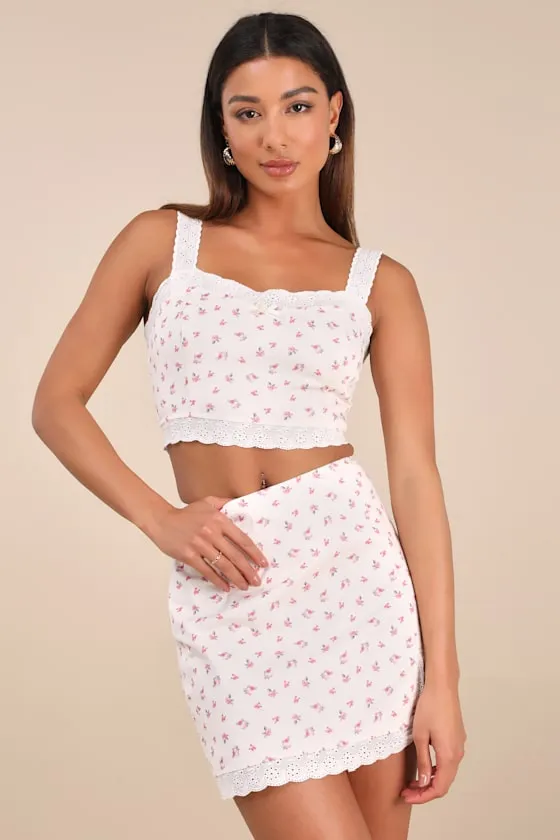 Emanita Ivory Ditsy Floral Two-Piece Bodycon Mini Dress sold by Lulus