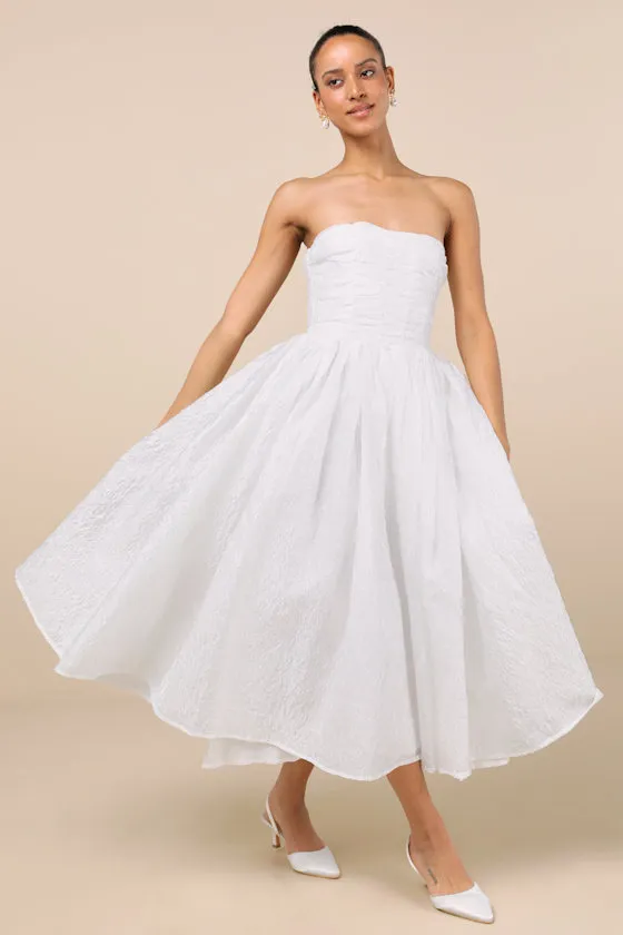 Analeia Ivory Jacquard Lace-Up Strapless Midi Dress sold by Lulus product image thumbnail 2