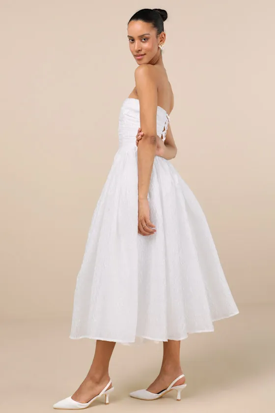 Analeia Ivory Jacquard Lace-Up Strapless Midi Dress sold by Lulus product image thumbnail 3