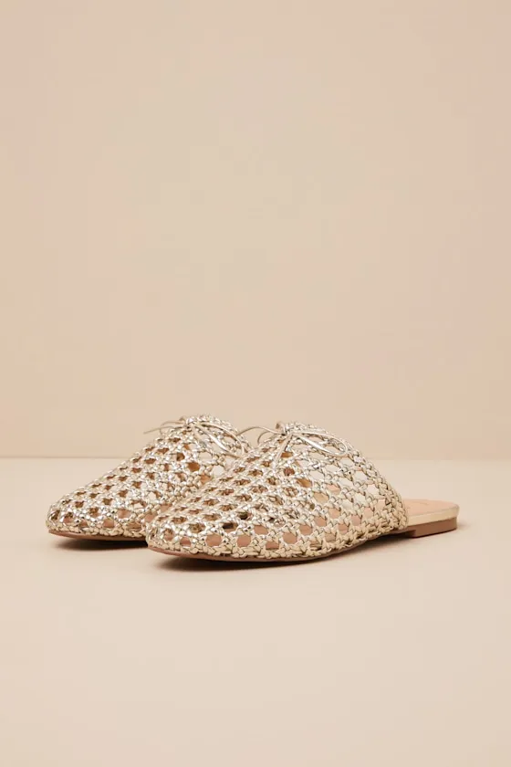 Alexine Gold Metallic Woven Raffia Flat Slides sold by Lulus product image thumbnail 2