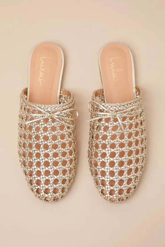 Alexine Gold Metallic Woven Raffia Flat Slides sold by Lulus product image thumbnail 4