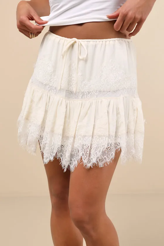 Cyla Cream Lace Tiered Mini Skirt sold by Lulus product image thumbnail 4