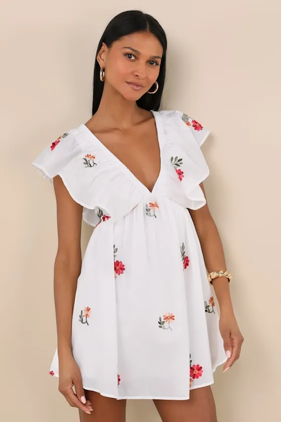Kory White Embroidered Flutter Sleeve Mini Dress sold by Lulus