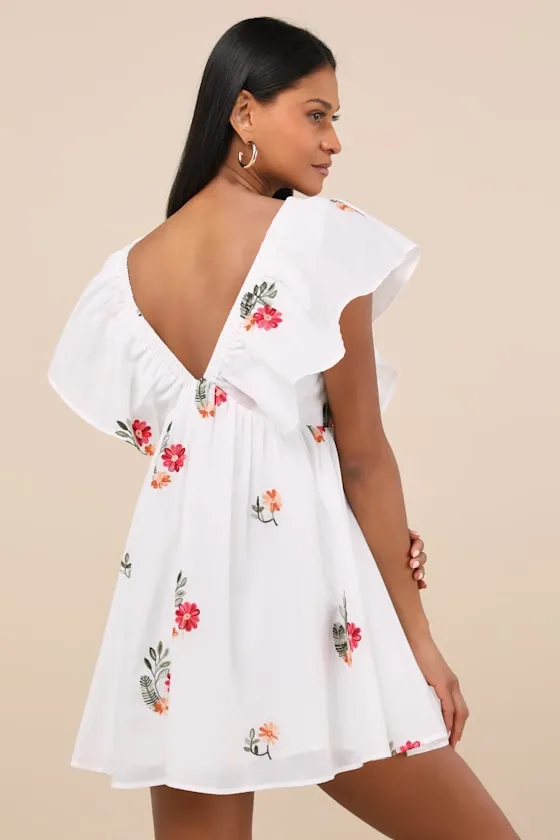Kory White Embroidered Flutter Sleeve Mini Dress sold by Lulus product image thumbnail 2