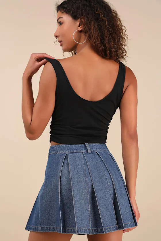 Taliyah Medium Wash Denim Pleated High-Rise Mini Skirt sold by Lulus product image thumbnail 2
