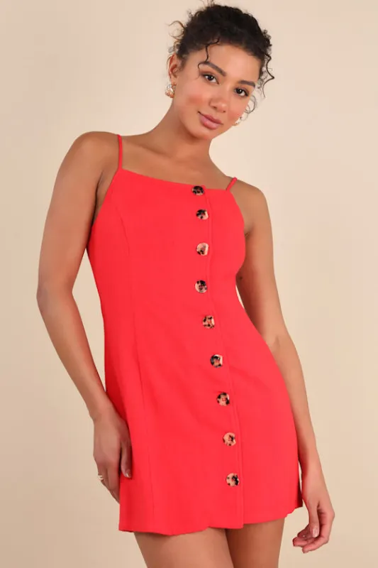Chic Objective Red Button-Front Mini Dress sold by Lulus