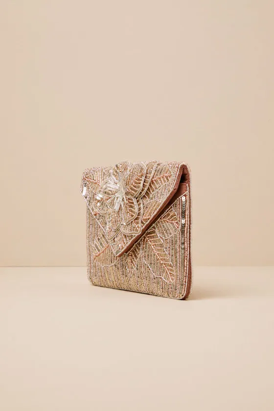Luma Gold Sequin Beaded Flower Clutch sold by Lulus product image thumbnail 4