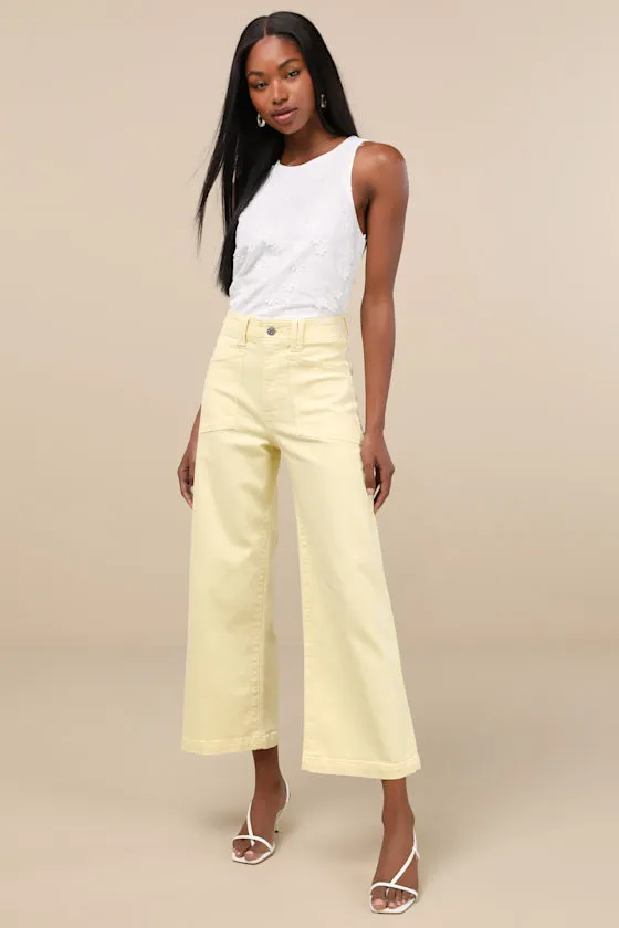 Valley Girl Light Yellow Wide-Leg Denim Jeans sold by Lulus
