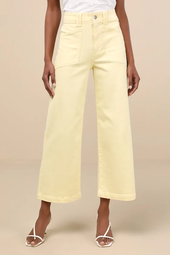 Valley Girl Light Yellow Wide-Leg Denim Jeans sold by Lulus product image thumbnail 2