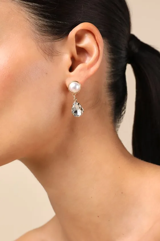 Ramelia Gold Pearl Rhinestone Drop Earrings sold by Lulus product image thumbnail 2