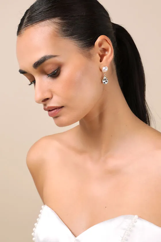 Ramelia Gold Pearl Rhinestone Drop Earrings sold by Lulus product image thumbnail 4