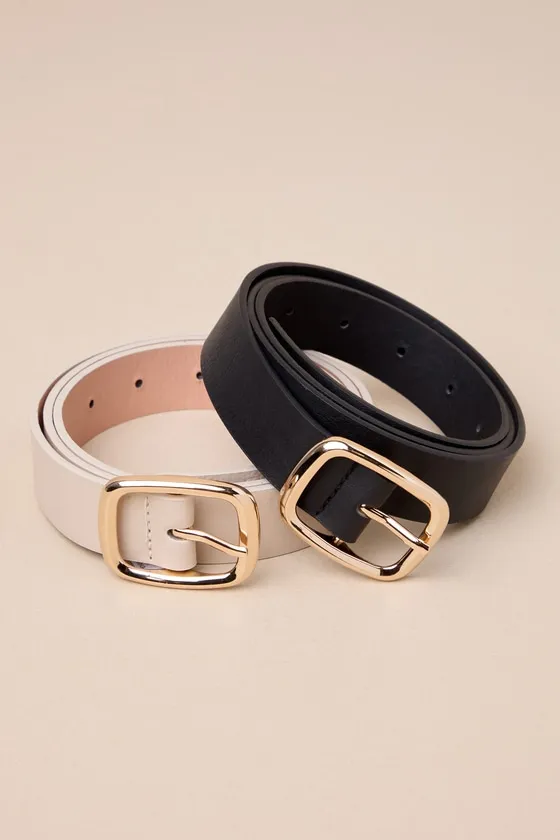 Exceptional Finish Black and Ivory Two-Piece Belt Set sold by Lulus