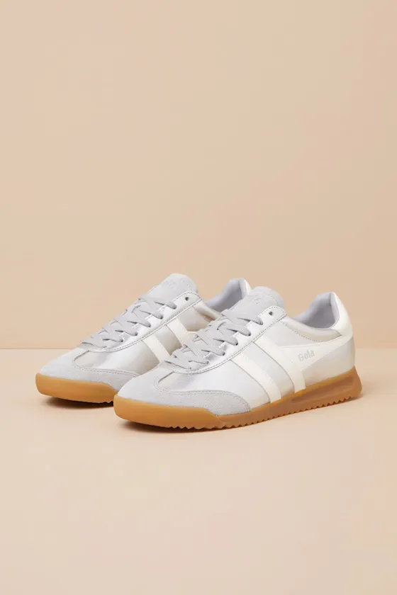 Torpedo Glimmer Silver and Off White Leather Lace-Up Sneakers sold by Lulus