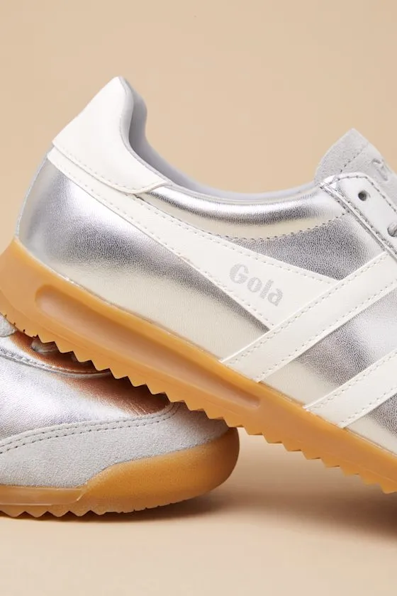 Torpedo Glimmer Silver and Off White Leather Lace-Up Sneakers sold by Lulus product image thumbnail 3