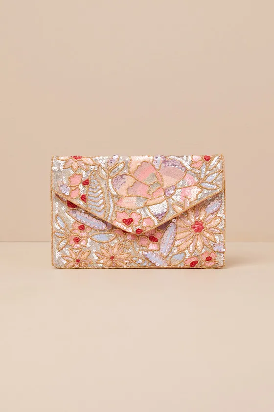Lucasta Peach Multi Beaded Sequin Clutch sold by Lulus product image thumbnail 2