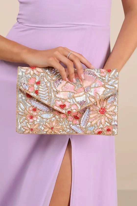 Lucasta Peach Multi Beaded Sequin Clutch sold by Lulus product image thumbnail 3