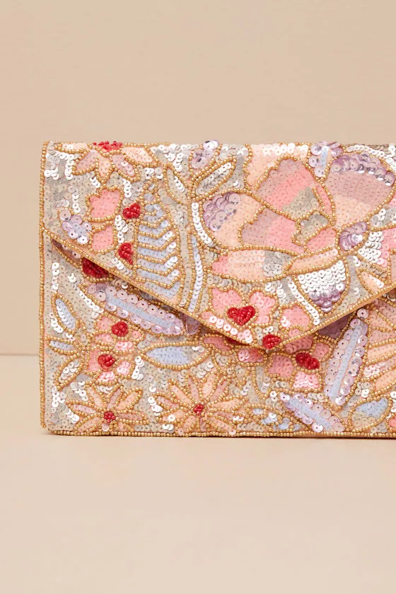 Lucasta Peach Multi Beaded Sequin Clutch sold by Lulus product image thumbnail 4