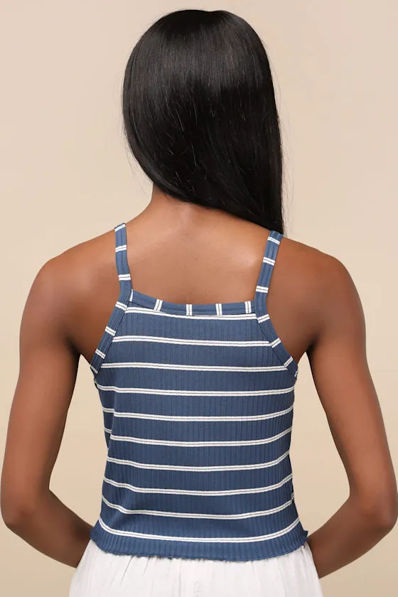 Cool Sunsetz Dark Slate Blue Striped Ribbed Tank Top sold by Lulus product image thumbnail 2
