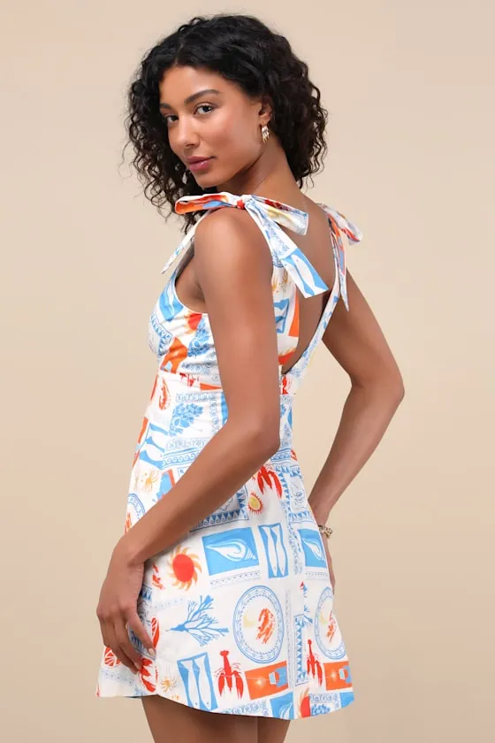 Athina White Multi Print Tie-Strap Mini Dress sold by Lulus product image thumbnail 2