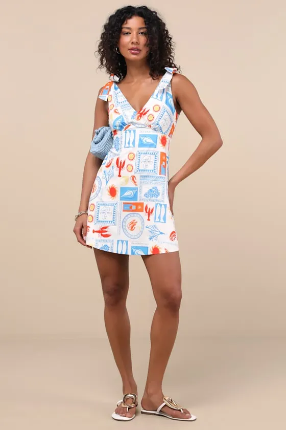 Athina White Multi Print Tie-Strap Mini Dress sold by Lulus product image thumbnail 3