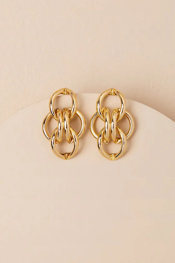 Faley Gold Chain Link Drop Earrings sold by Lulus product image thumbnail 4