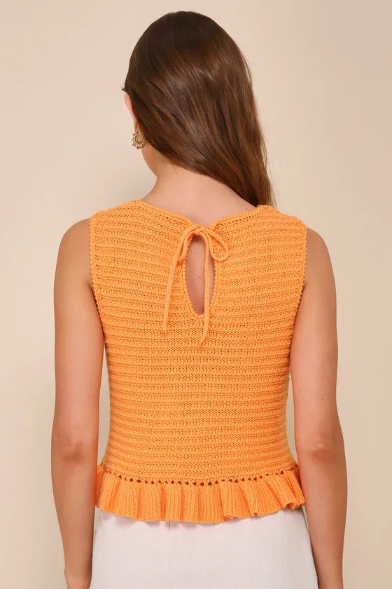 Flouncin' Around Orange Cropped Ruffled Sweater Tank sold by Lulus product image thumbnail 2