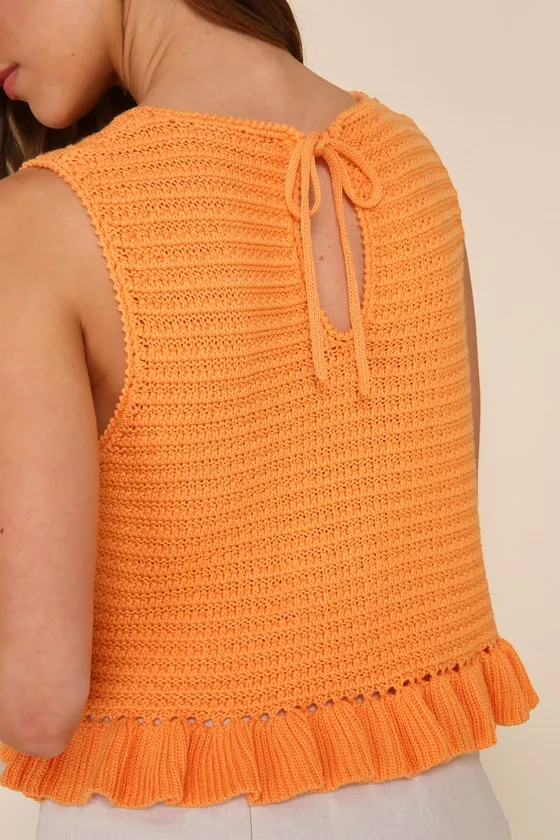 Flouncin' Around Orange Cropped Ruffled Sweater Tank sold by Lulus product image thumbnail 4