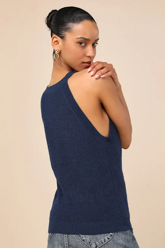 Staycation Sweetie Navy Knit High Neck Tank Top sold by Lulus product image thumbnail 2